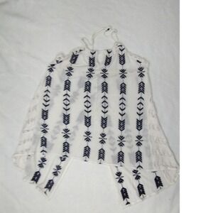 Free People Arrow Print Tank Top Crochet Trim Boho Sleeveless Size M